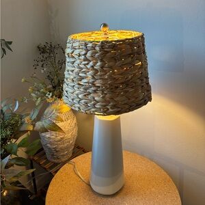 Woven Rattan Table Lamp with Blue Base